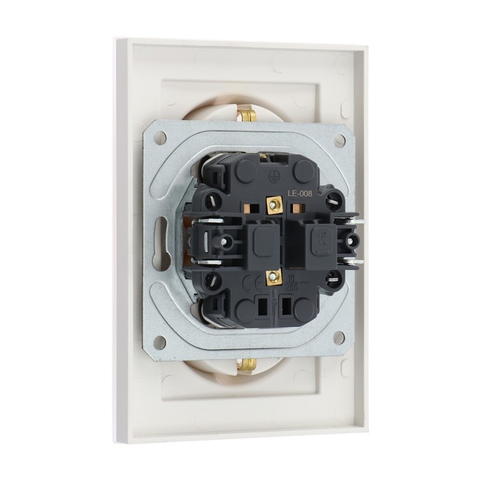 Розетка двухместная TOT Matte Glass, 16 А, скрытая, с з/к, стекло, белая Розетка двухместная TOT Matte Glass, 16 А, скрытая, с з/к, стекло, белая