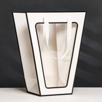 Пакет-переноска для цветов 18 &times; 14 &times; 35 х 28 см, белый с каймой