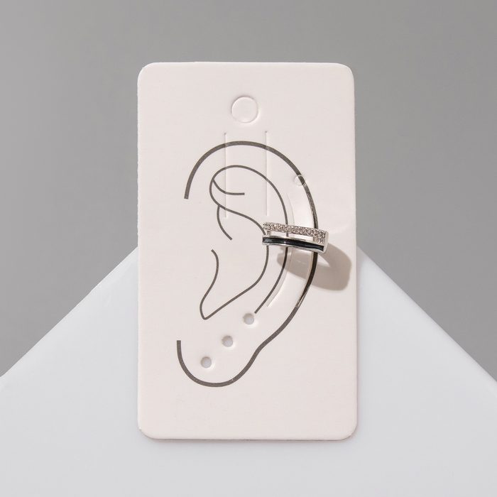 Серьга &laquo;Кафф&raquo; чёрные и белые линии, цвет чёрно-белый в серебре