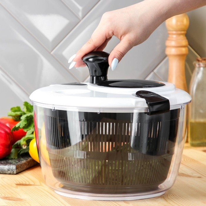 Центрифуга для сушки зелени Magistro Vegan pro, 5 л, пластик, цвет чёрный/белый