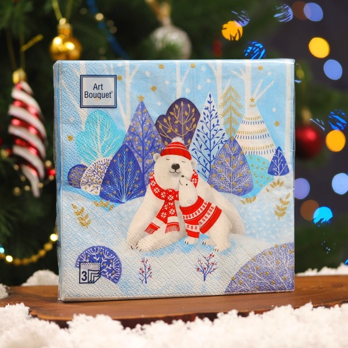 Новогодние салфетки бумажные Art Bouquet &laquo;Зимняя прогулка&raquo;, 3 слоя, 33х33, 20 шт.