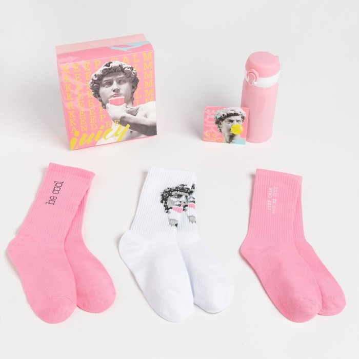 Подарочный набор термос и носки 3 пары KAFTAN Подарочный набор термос и носки 3 пары KAFTAN "Keep calm", р. 36-39 (23-25 см)