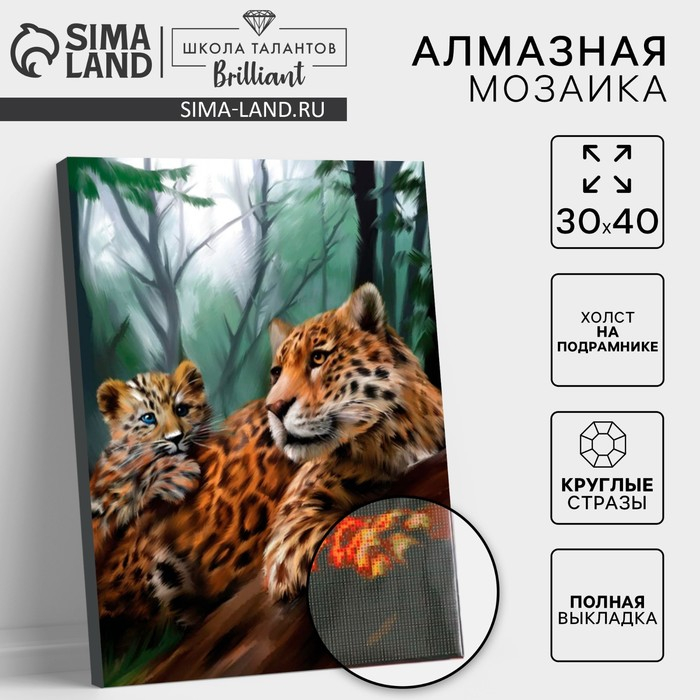 Алмазная мозаика с полным заполнением на подрамнике «Леопарды», 30 x 40 см Алмазная мозаика с полным заполнением на подрамнике «Леопарды», 30 x 40 см