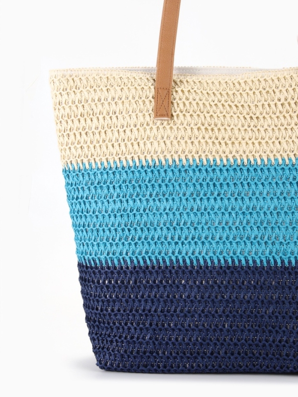 Сумка пляжная Полосы, 47*12*35, отд на молнии, подкладка, беж/синий Сумка пляжная Полосы, 47*12*35, отд на молнии, подкладка, беж/синий