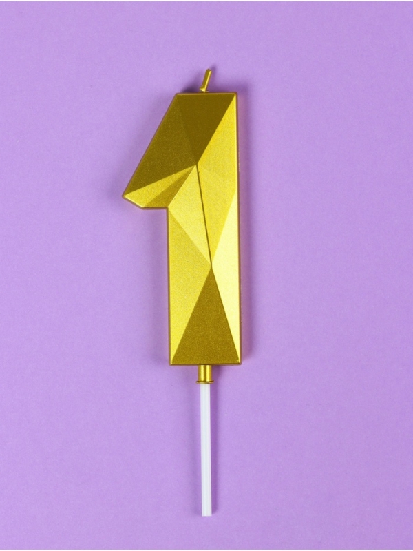 Свеча ГИГАНТ в торт на шпажке &laquo;Грань&raquo;, цифра "1", золотая, 9 см