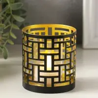 Подсвечник "Цилиндр №1" металл 7,5х7,5х8 см, черный с золотом