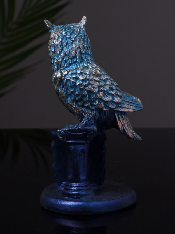 Статуэтка "Филин на пьедестале" 7х6х13  см, цвет серо-голубой
