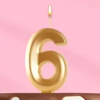 Свеча в торт &laquo;Цифра 6&raquo;, золотая, 6.5 см