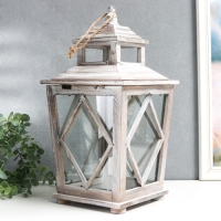 Подсвечник дерево на 1 свечу "Ромб на фонарике" коричневый состаренный 40х20х17 см