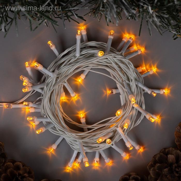 Гирлянда &laquo;Нить&raquo; 5 м, IP20, белая нить, 50 LED, свечение жёлтое, 8 режимов, 220 В