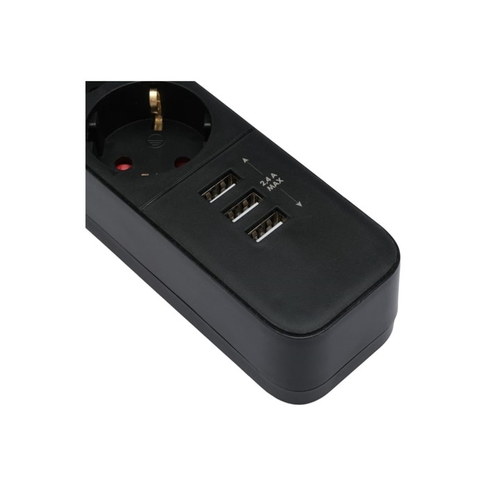 Сетевой фильтр Гарнизон 2.0 Мультипорт EPS-4-U3-B-2, 4 р, 10А, 3xUSB, 2м, ур.защиты 2+, черн 1034186