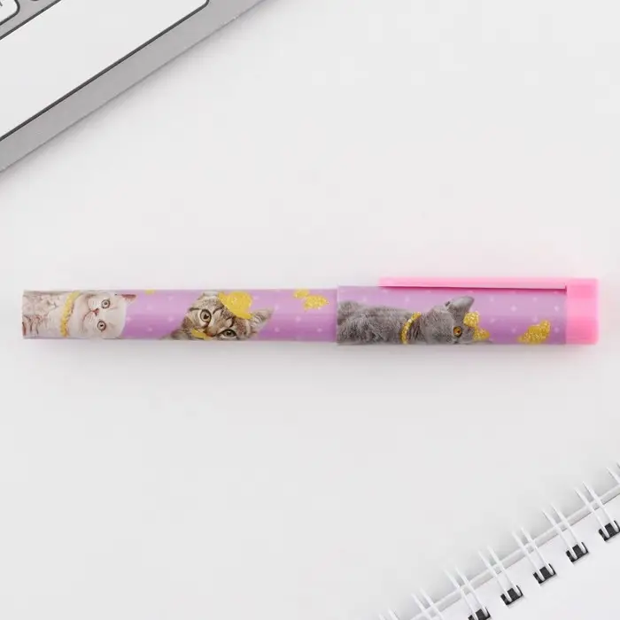 Ручка шариковая синяя паста 0.7 мм с колпачком &laquo;Котики&raquo; пластик