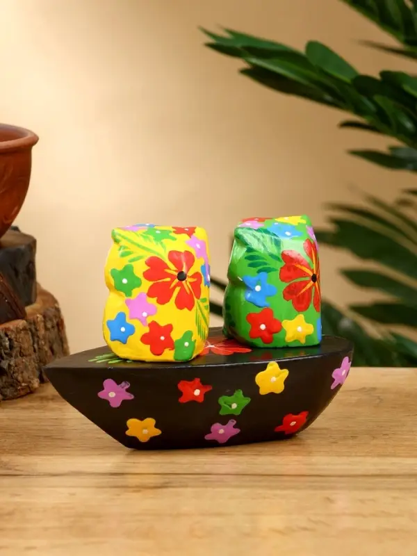 Сувенир "Пара совят" дерево 14х7х9 см, цв. жёлтый/зелёный