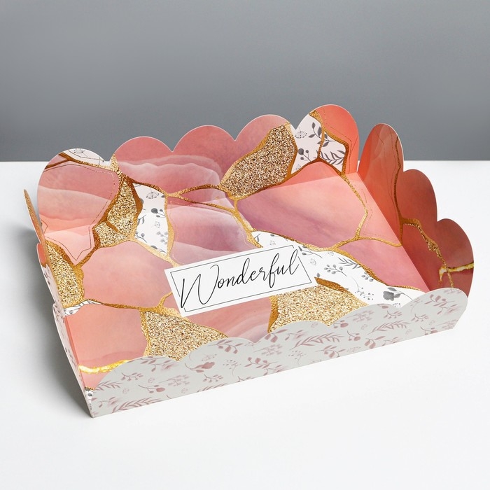 Коробка для печенья, кондитерская упаковка с PVC крышкой, &laquo;Камень&raquo;, 20 х 30 х 8 см