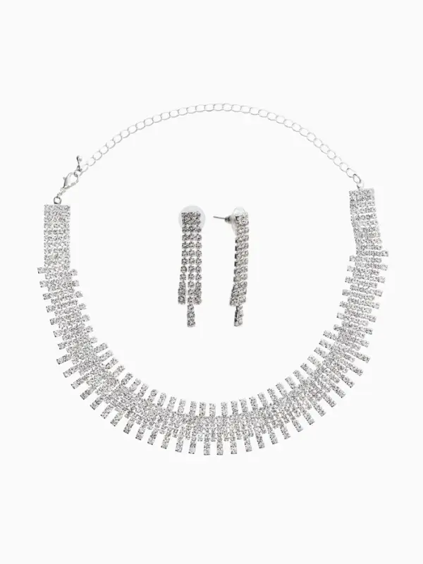 Набор 2 предмета: серьги, колье со стразами &laquo;Лёд. Клавиши&raquo;, d=13.5 см, белый в серебре