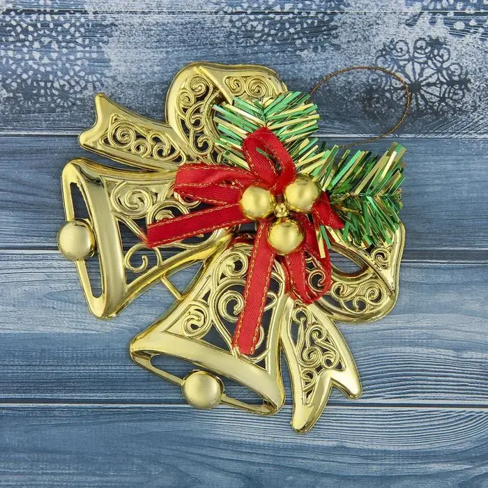 Ёлочная игрушка &laquo;Зимнее волшебство. Колокольчик двойной с шариками и лентой&raquo; пластик, 12,3х9,5 см, МИКС