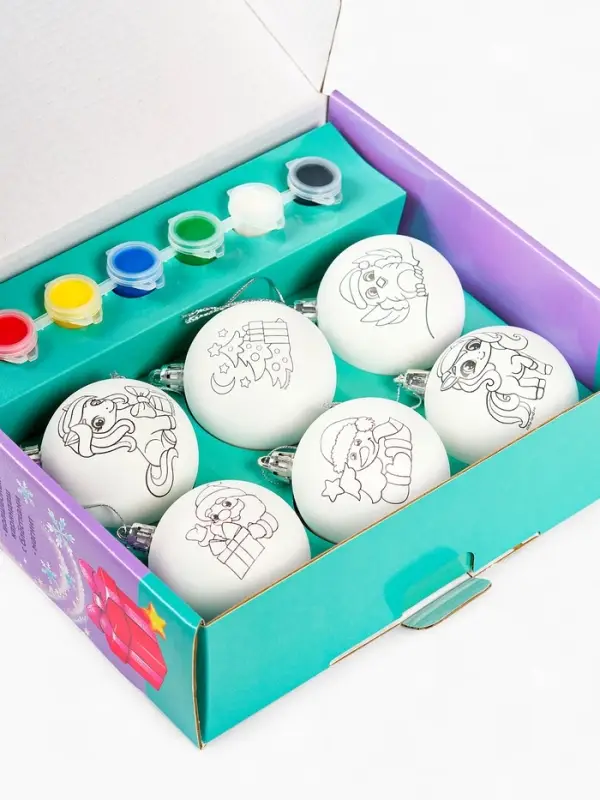 Набор для творчества &laquo;Елочные шары под раскраску &raquo;Новогодний сюрприз&laquo;, набор 6 шт. + краски