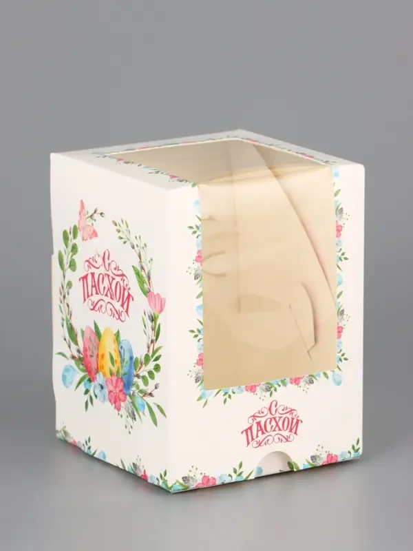 Коробка подарочная пасхальная с окном &laquo;Пасхальный венок&raquo; 9.5&times;9.5&times;12.5 см