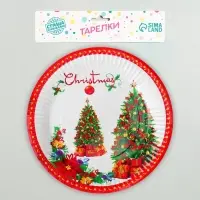 Тарелка новогодняя бумажная &laquo;Ёлка с подарками&raquo;, набор 6 шт.