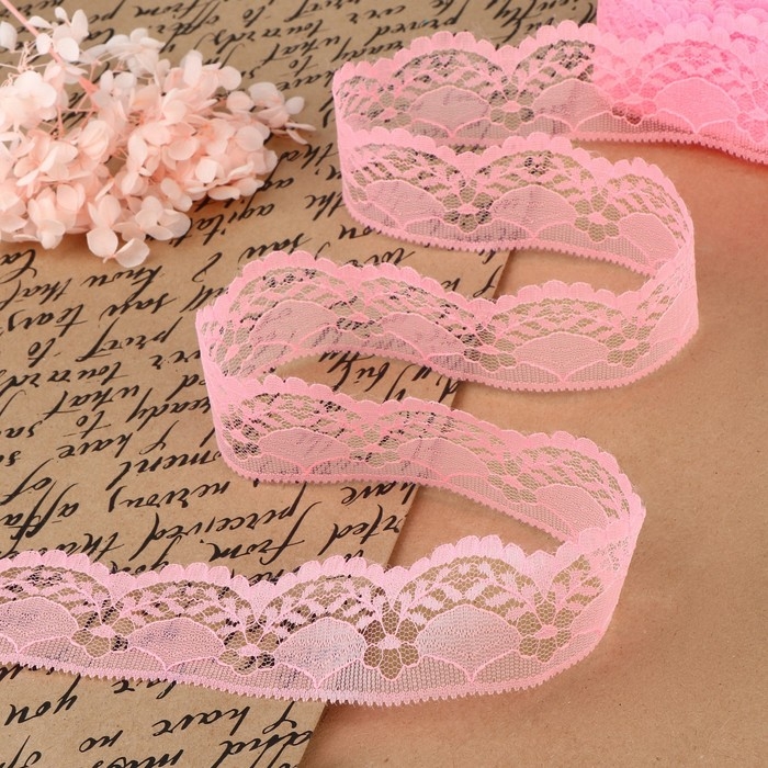 Кружево капроновое, 40 мм &times; 10 &plusmn; 1 м, цвет розовый