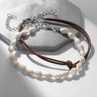 Браслеты на ногу «Ракушки», цвет бело-коричневый в серебре Браслеты на ногу «Ракушки», цвет бело-коричневый в серебре