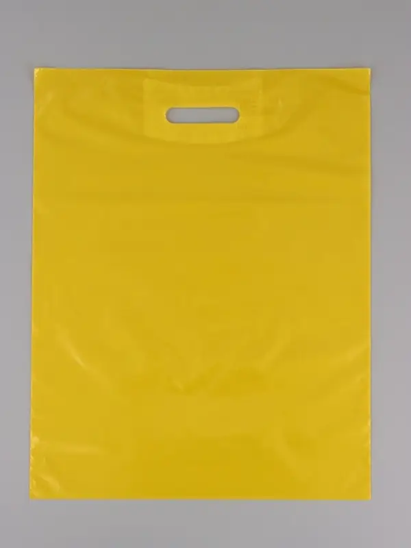 Пакет с вырубной усиленной ручкой ПВД 40х50 45 мкм Желтый