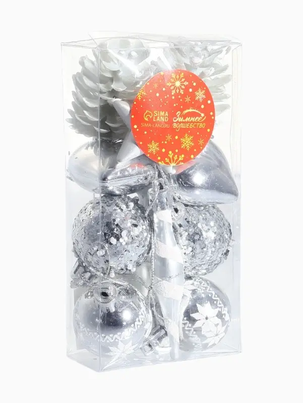 Набор украшений пластик 12 шт "Праздничный хоровод" 4 см, серебро