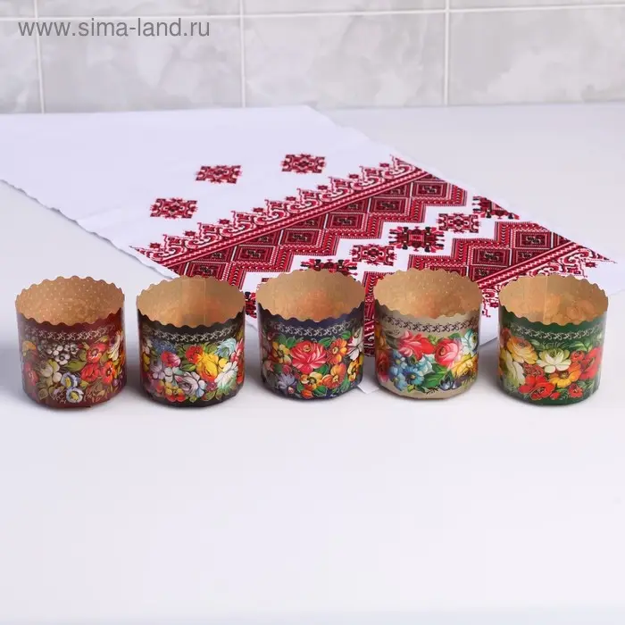 Форма бумажная для кулича &laquo;Жостово&raquo;, 7&times;6 см, МИКС