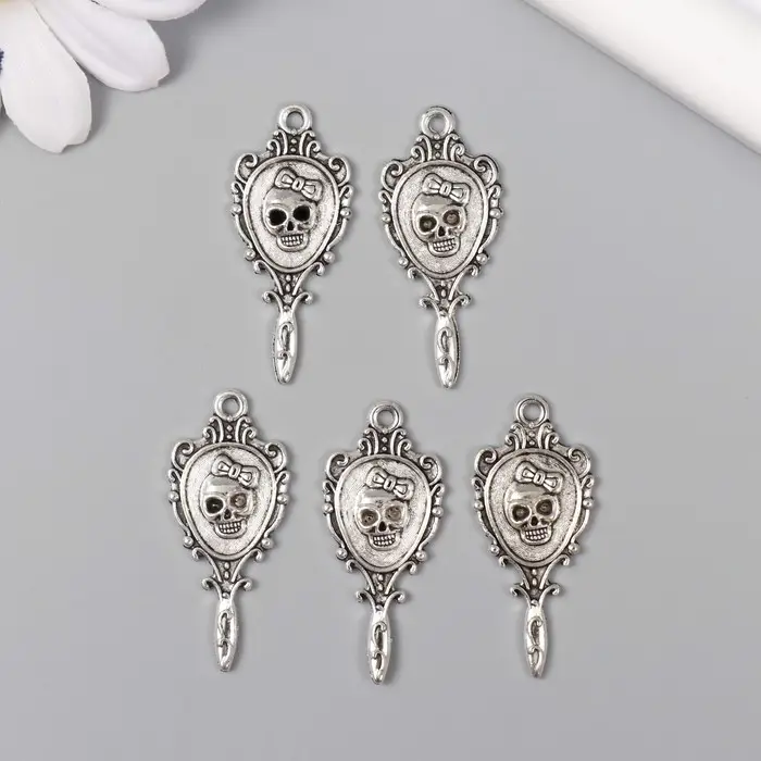 Декор для творчества металл "Ажурное зеркало с черепом" серебро 3,4х1,5 см