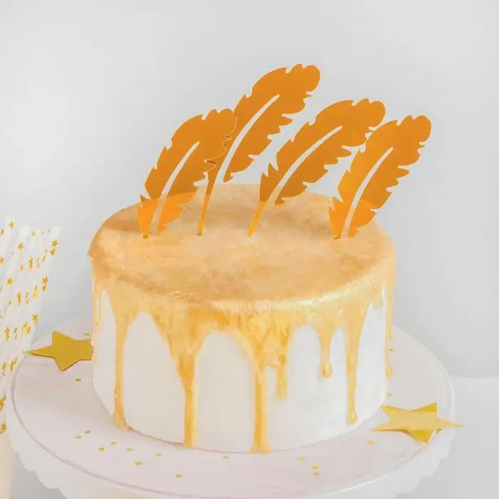 Набор топперов для торта &laquo;Перо&raquo;, 4 шт, цвет золотой