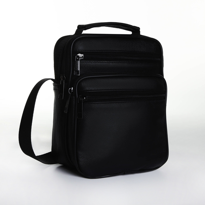 Сумка мужская на молниях, длинный ремень, цвет чёрный Сумка мужская на молниях, длинный ремень, цвет чёрный