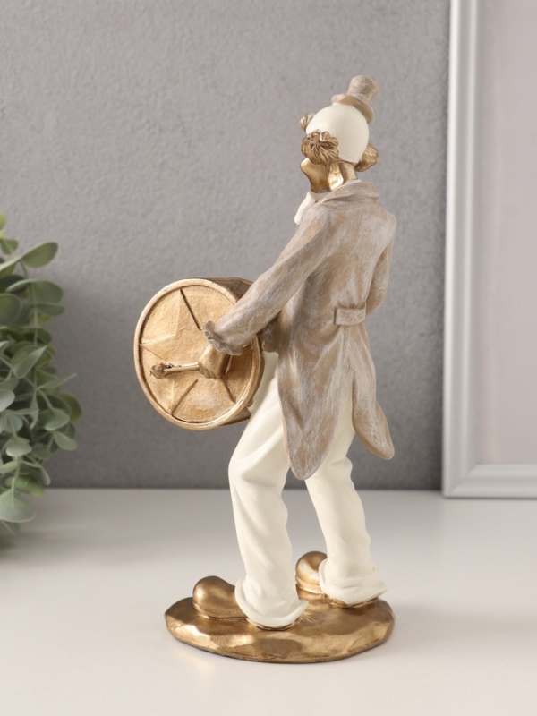 Сувенир полистоун "Клоун с барабаном" бело-бежевый 10х6х23,5 см