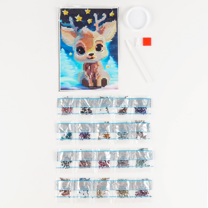 Алмазная мозаика на новый год с частичным заполнением на холсте &laquo;Оленёнок&raquo;, 15 х 21 см, набор для творчества