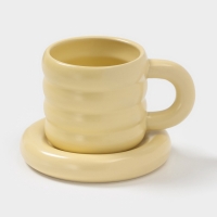 Чайная пара Доляна &laquo;Зефир&raquo;, 350 мл, керамика, жёлтая