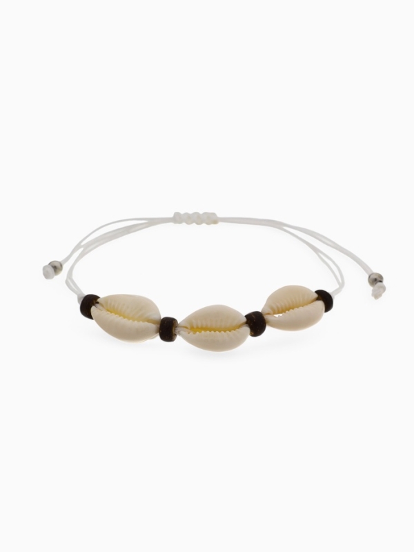 Браслет &laquo;Ракушка&raquo; на нити, кокос, белый в серебре