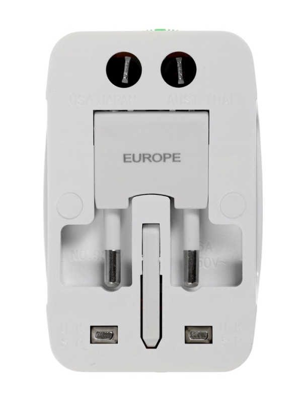 Адаптер универсальный, 3 А, 5 в 1, 1 USB-A, 220 В, белый