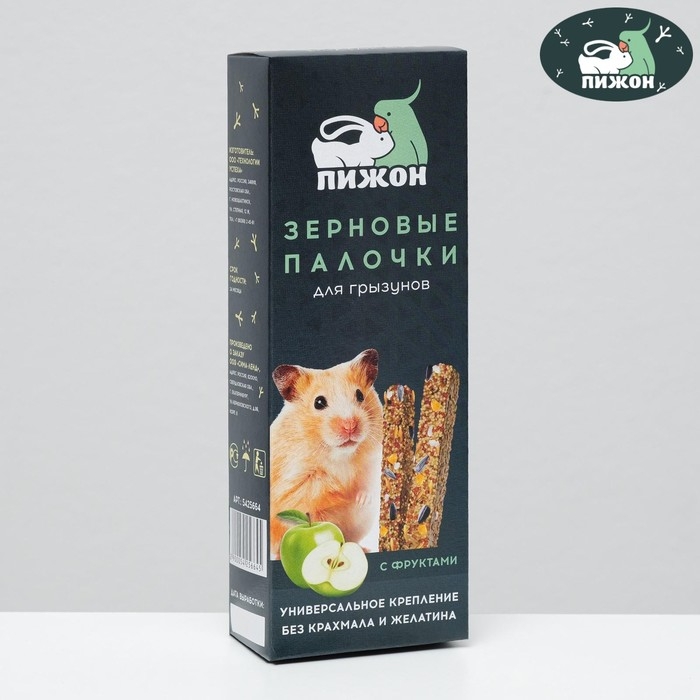 Зерновые палочки Зерновые палочки "Пижон" для грызунов, с фруктами, 2 шт, 100 г