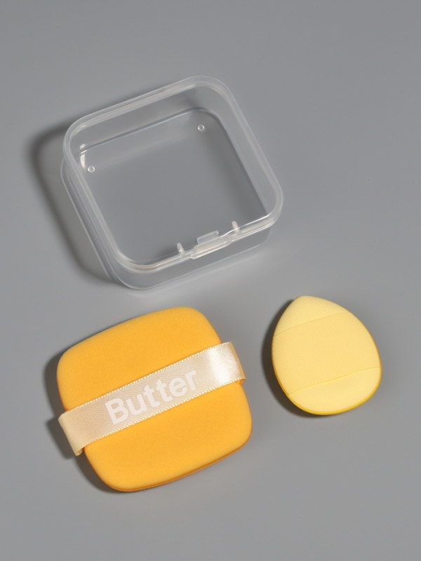 Набор спонжей д/макияжа 2 шт: капля, пуховка в пласт футляр латекс желтый пакет QF