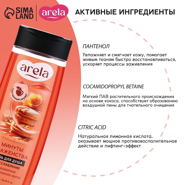 Гель для душа женский «Минуты блаженства», 250 мл, аромат карамельного мусса, ARELA Гель для душа женский «Минуты блаженства», 250 мл, аромат карамельного мусса, ARELA