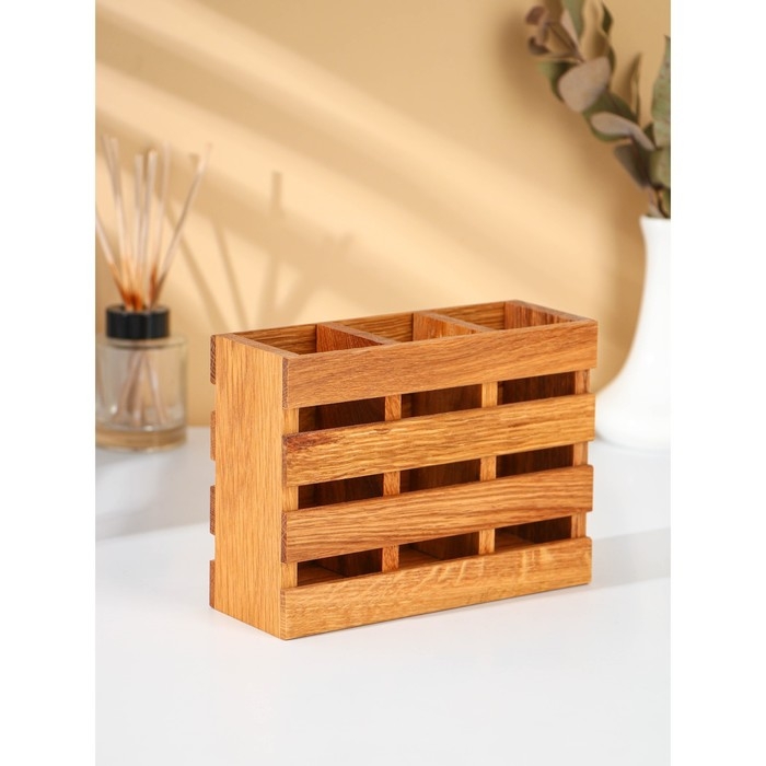 Подставка для столовых приборов Adelica, с тремя секциями, 19&times;7&times;14 см, дуб