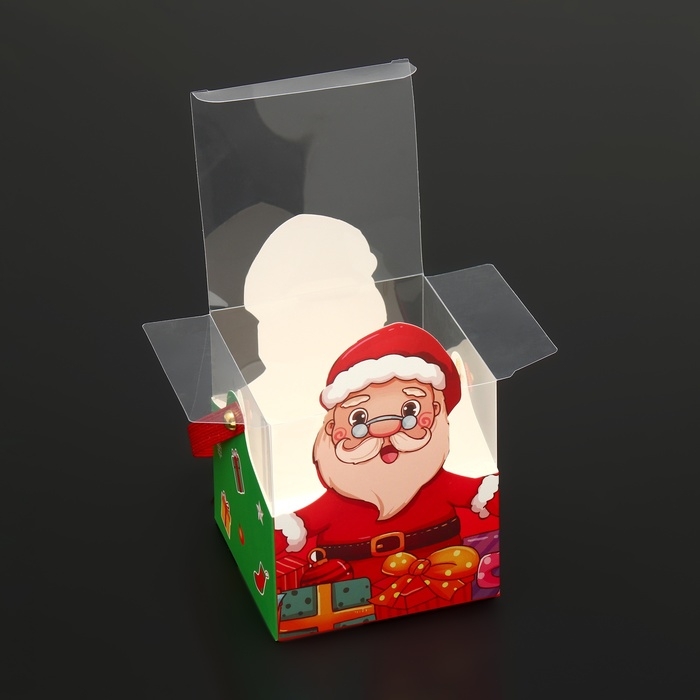 Новый год. Коробка подарочная новогодняя складная ПВХ с ручками, Новый год. Коробка подарочная новогодняя складная ПВХ с ручками, "Санта и Рудольф", 9 х 9 х 9,5 см.