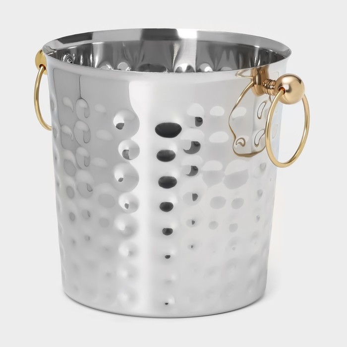 Ведро для льда из нержавеющей стали &laquo;Чеканный&raquo;, 5,2 л, 25&times;20&times;20,5 см, золотые ручки