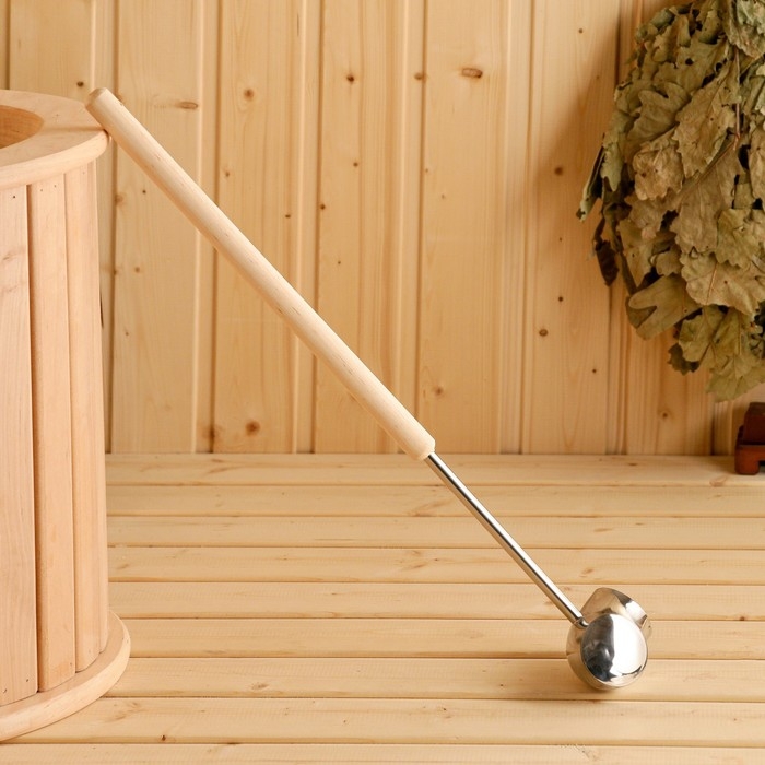 Ковш для бани "Рожок" из нержавеющей стали, с деревянной ручкой