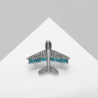 Брошь &laquo;Самолёт&raquo; летящий, цвет бело-голубой в серебре