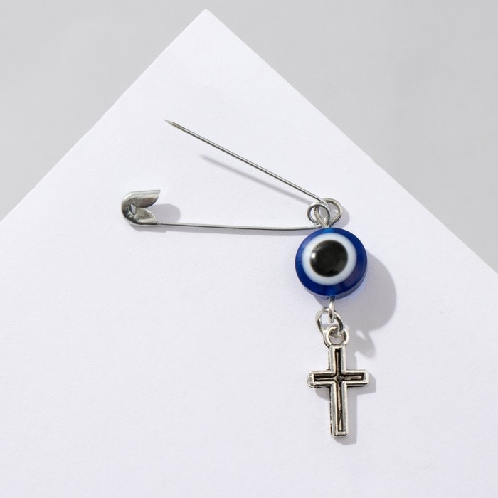 Булавка-оберег &laquo;Защита на дороге&raquo;, крестик, 2,2 см, цвет бело-синий в серебре