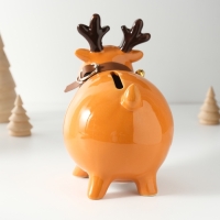 Копилка керамика "Поющий олень, в ошейнике с колокольчиками" 9,8х14х15,1 см