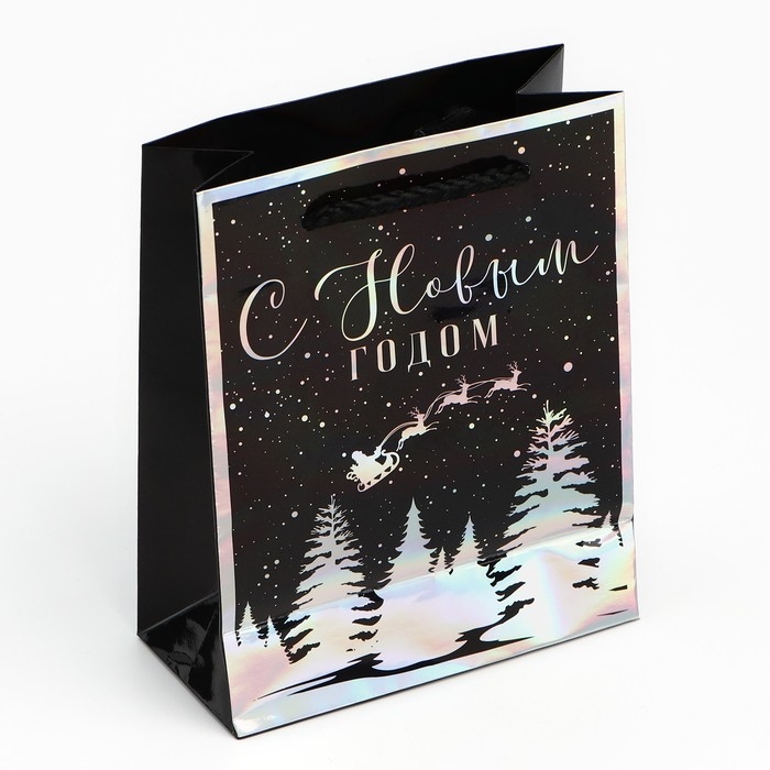 Пакет голографический вертикальный &laquo;Зимний лес&raquo;, S 12 х 15 х 5.5 см , Новый год