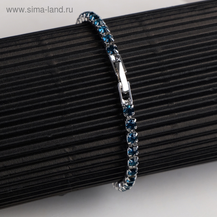 Браслет со стразами &laquo;Сияй&raquo; тонкая нить, цвет морской в серебре, 18 см