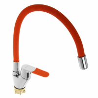 Cмеситель для кухни Accoona A4819P, однорычажный, силиконовый излив, латунь, оранжевый/хром Cмеситель для кухни Accoona A4819P, однорычажный, силиконовый излив, латунь, оранжевый/хром