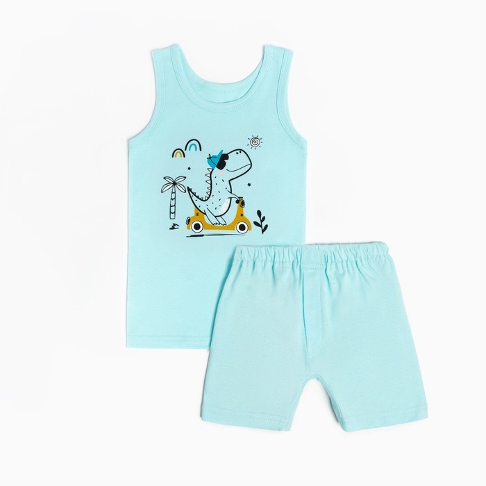 Комплект для мальчика (майка, трусы), цвет мятный/дино, рост 92 см